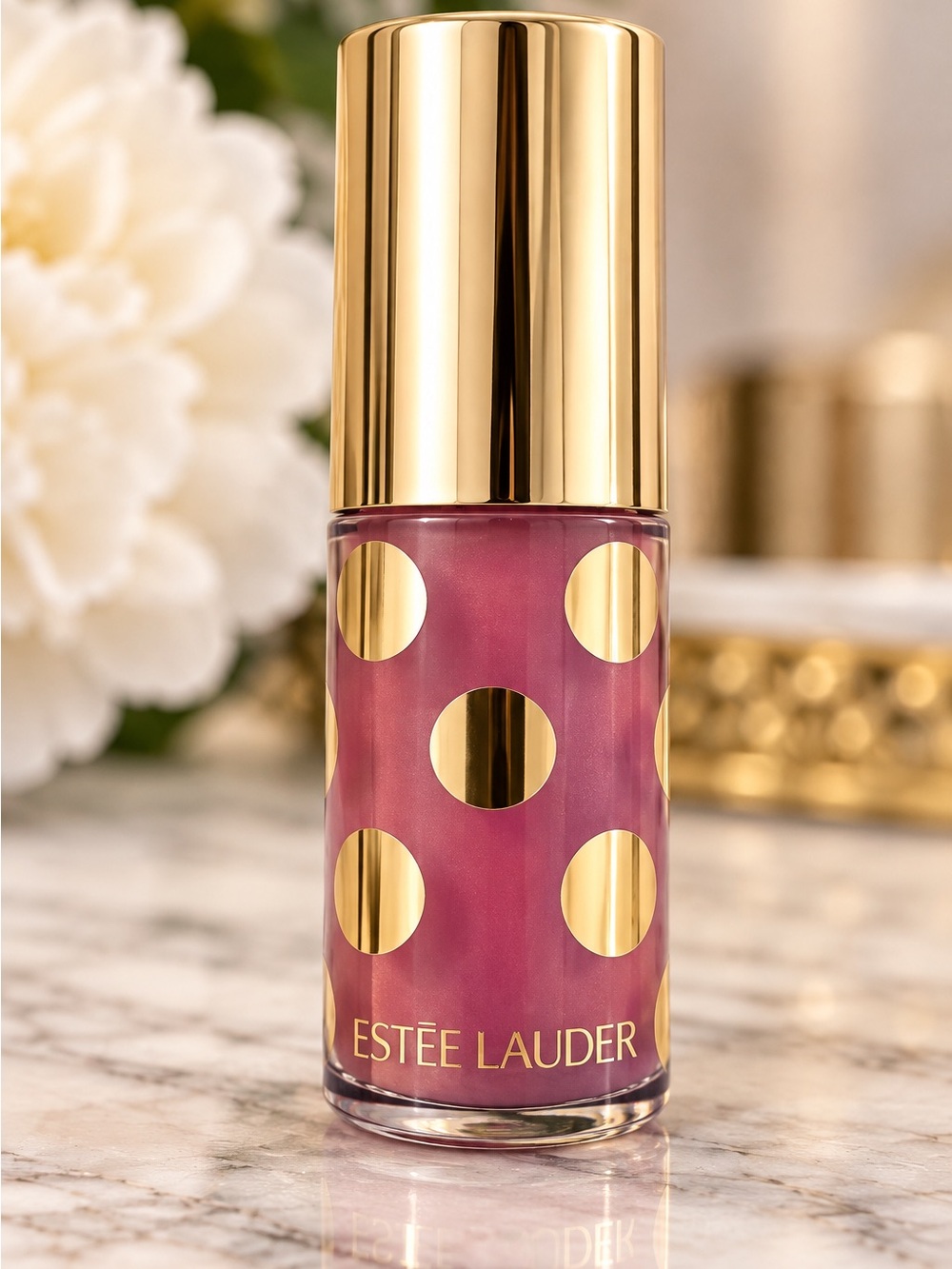 Estee Lauder Pink-Mauve Lip Oil with Gold Accents